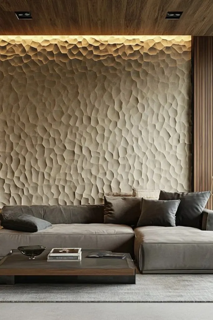 Mineral plaster archway opening onto a dining room, walls and ceiling in a seamless finish